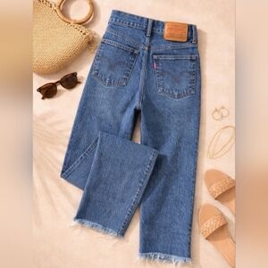 Levis 501 Wedgie Straight Big E Jeans Raw Hem High Rise Inspired Size 25 x 26.